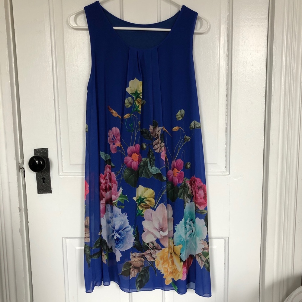 Blue Dress with Flowers Made in Italy